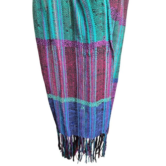 Handwoven Striped Scarf With Fringe Vibrant Purple Teal & Pink Stylish CM2003 - Picture 4 of 4